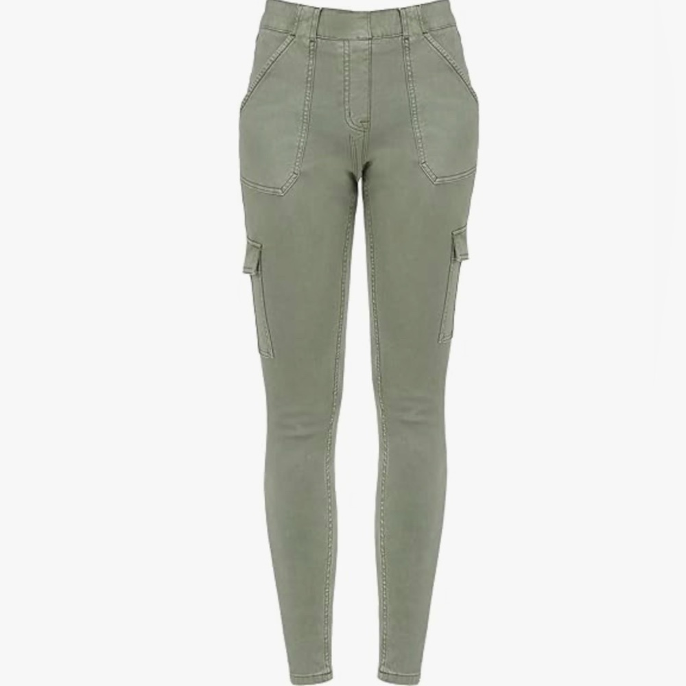 Spanx Stretch Twill Army Green Cargo Pants, Size Petite Small